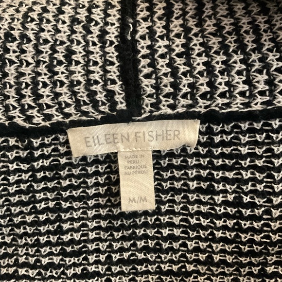 Eileen Fisher Black White Open Front Cardigan M - Picture 5 of 7